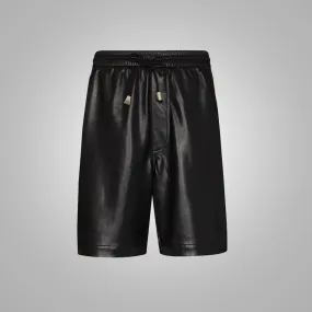 New Black Mens Lambskin Leather Shorts