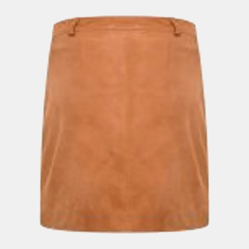 New Style Women’s Tan Real Suede Skirt with Zip Detailing