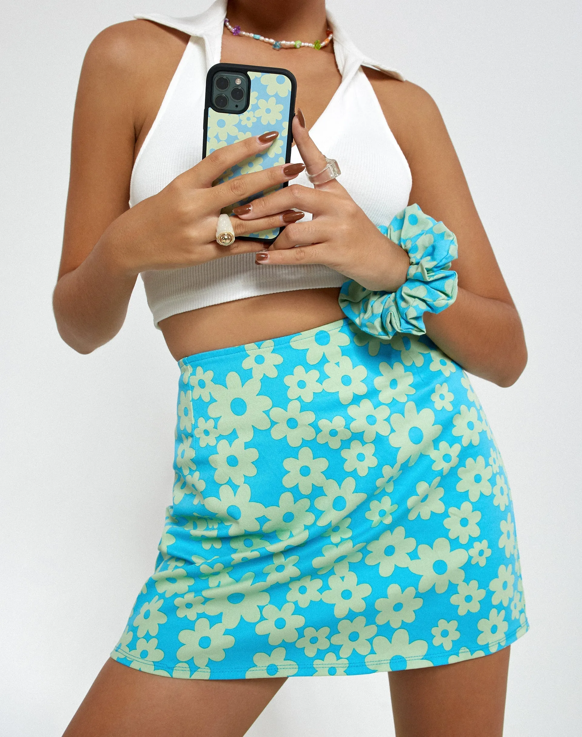 Pelmo Mini Skirt in Retro Daisy Blue