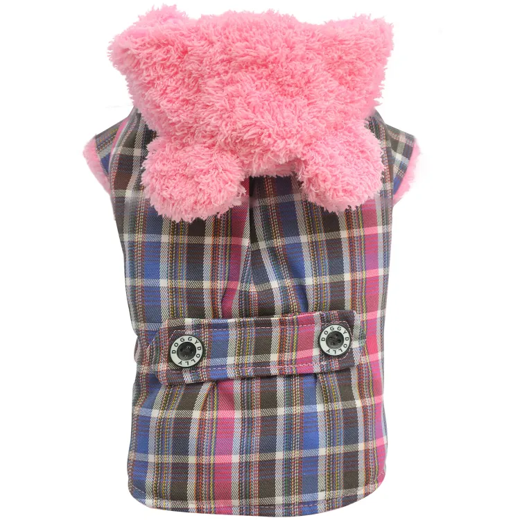 Pink Plaid Hoodie Puffer Jacket