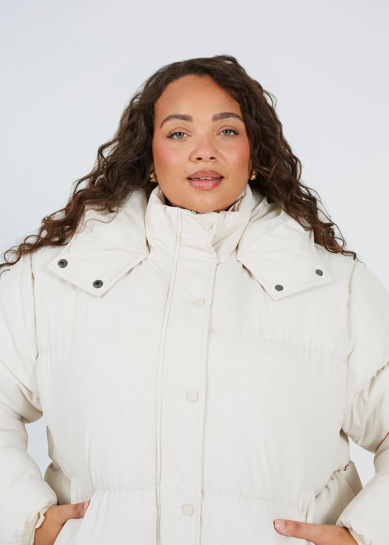 PLUS SIZE CREAM SHORT PADDED PUFFER JACKET