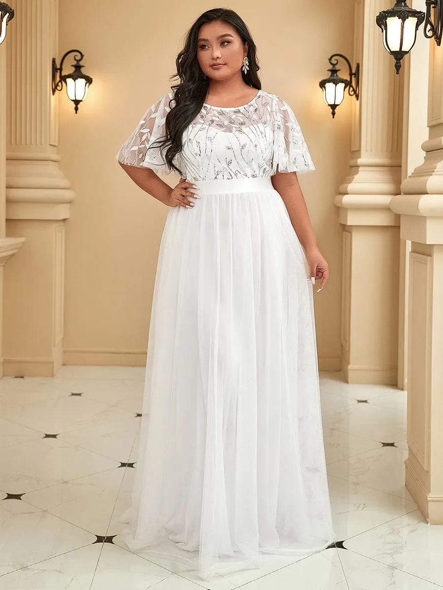 Plus Size Sequin Bodice Long Formal Evening Dresses