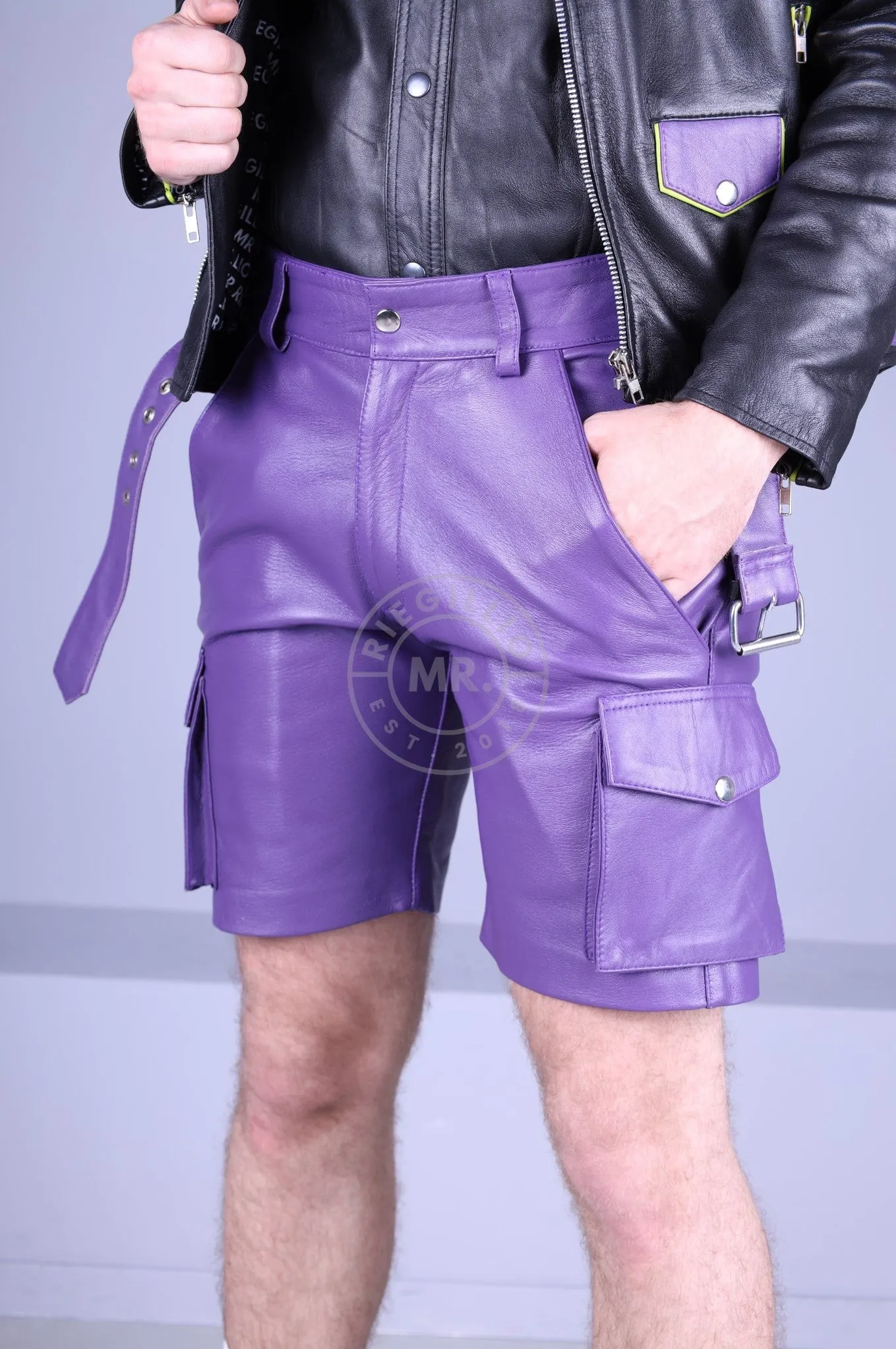 Purple Leather Cargo Short