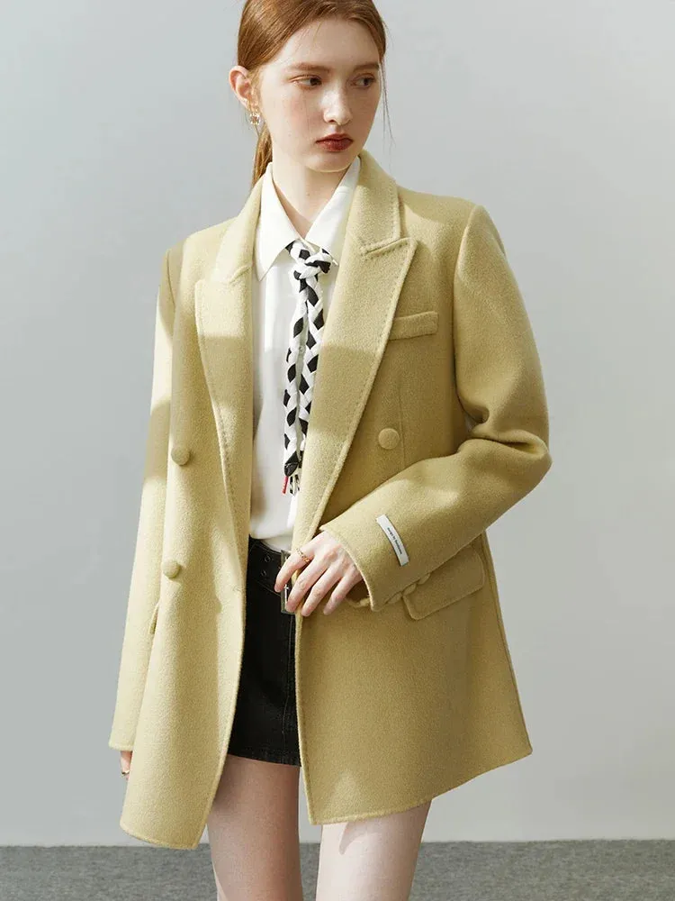 Solid Casual Lapel Collar Short Double-Sided Woolen Coats