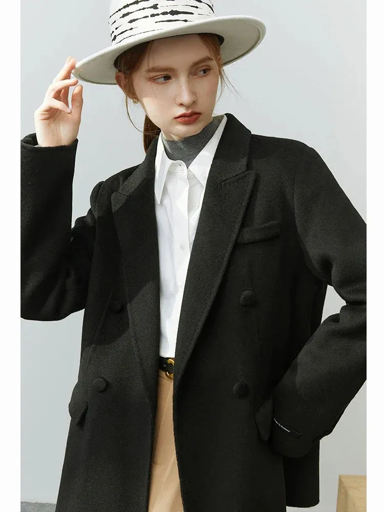 Solid Casual Lapel Collar Short Double-Sided Woolen Coats