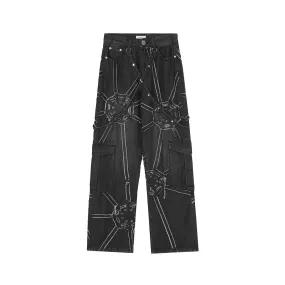 Spider Web Patched Strap Pants