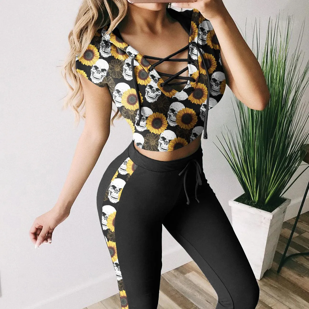 Sunflowers Skull Sport Pants (exclude shirt)