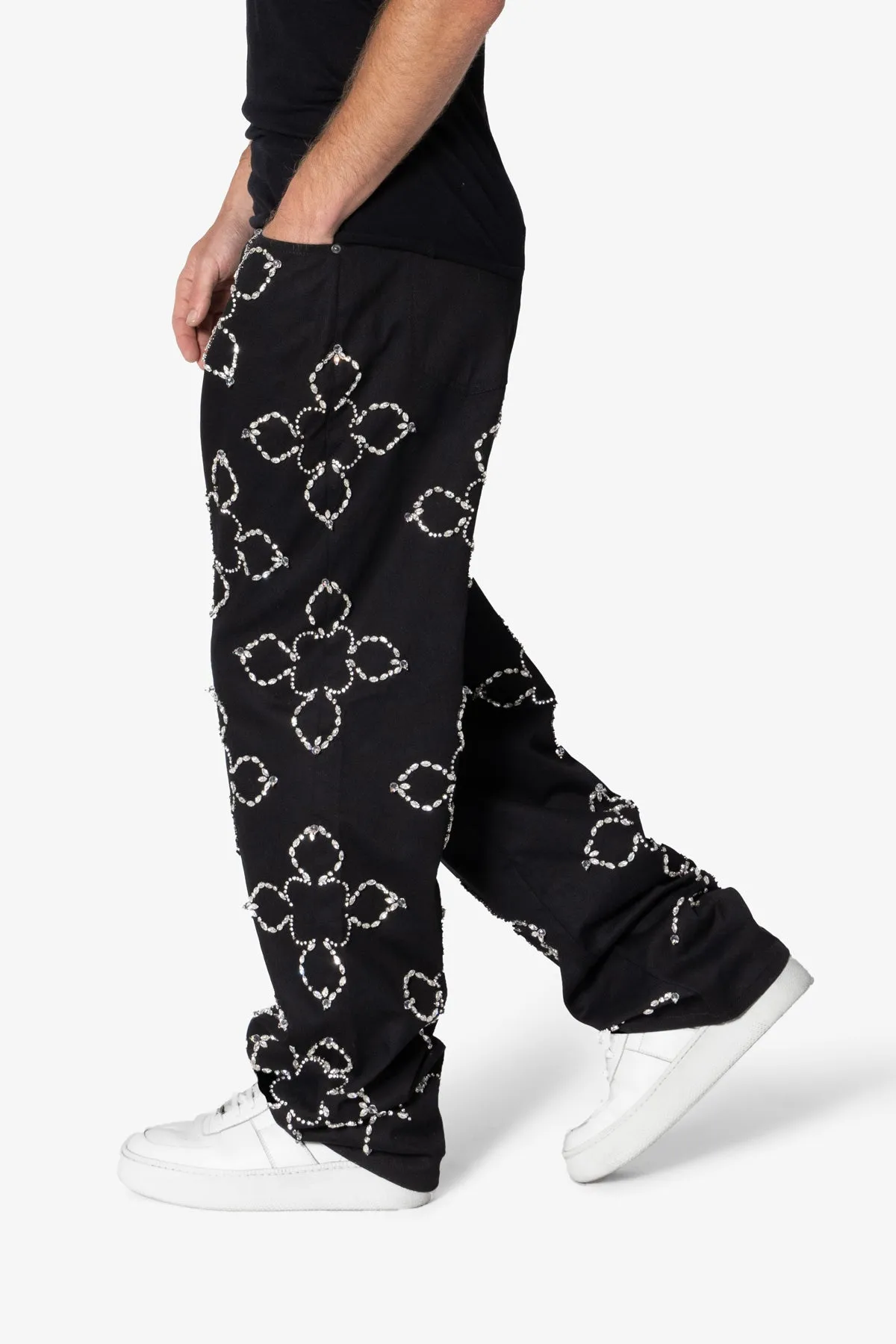 Ultra Baggy Jewel Applique Pants - Black