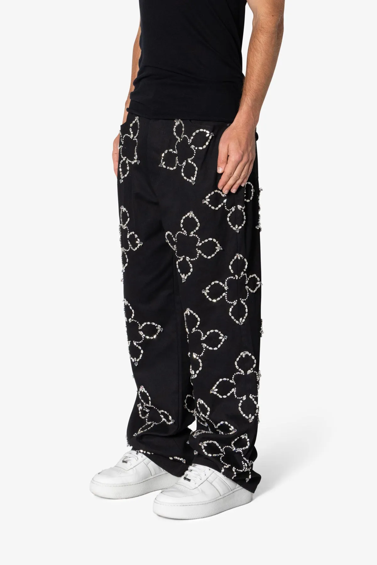 Ultra Baggy Jewel Applique Pants - Black