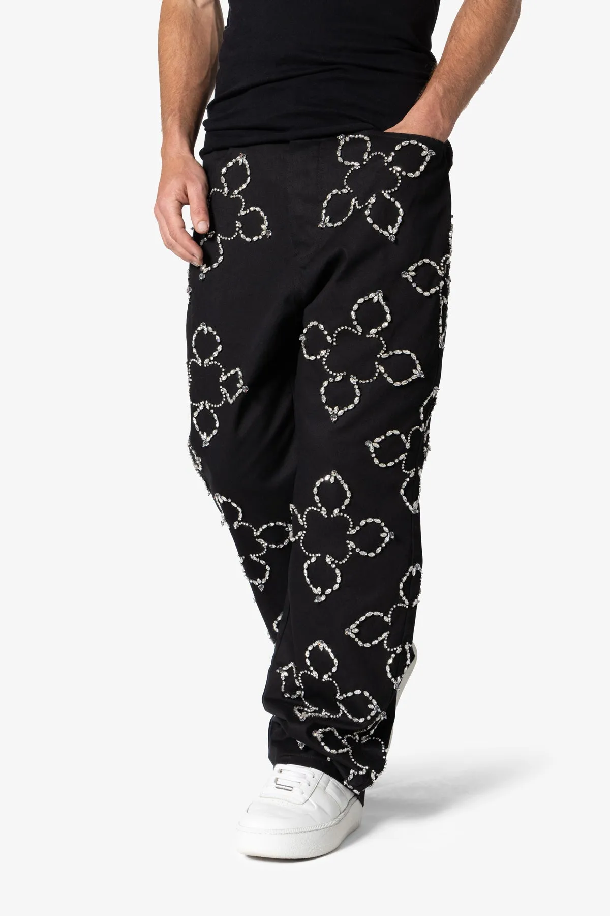 Ultra Baggy Jewel Applique Pants - Black