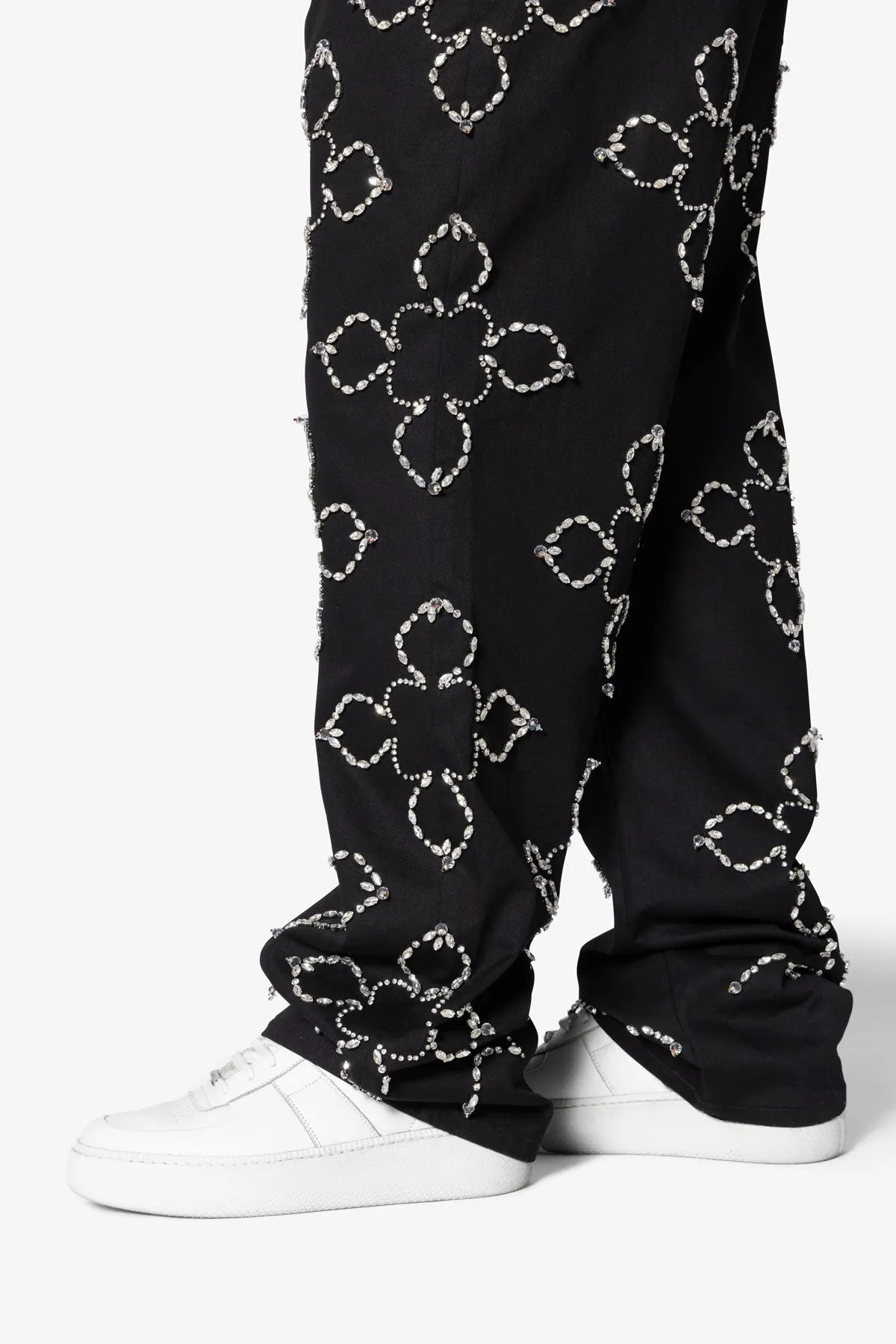 Ultra Baggy Jewel Applique Pants - Black