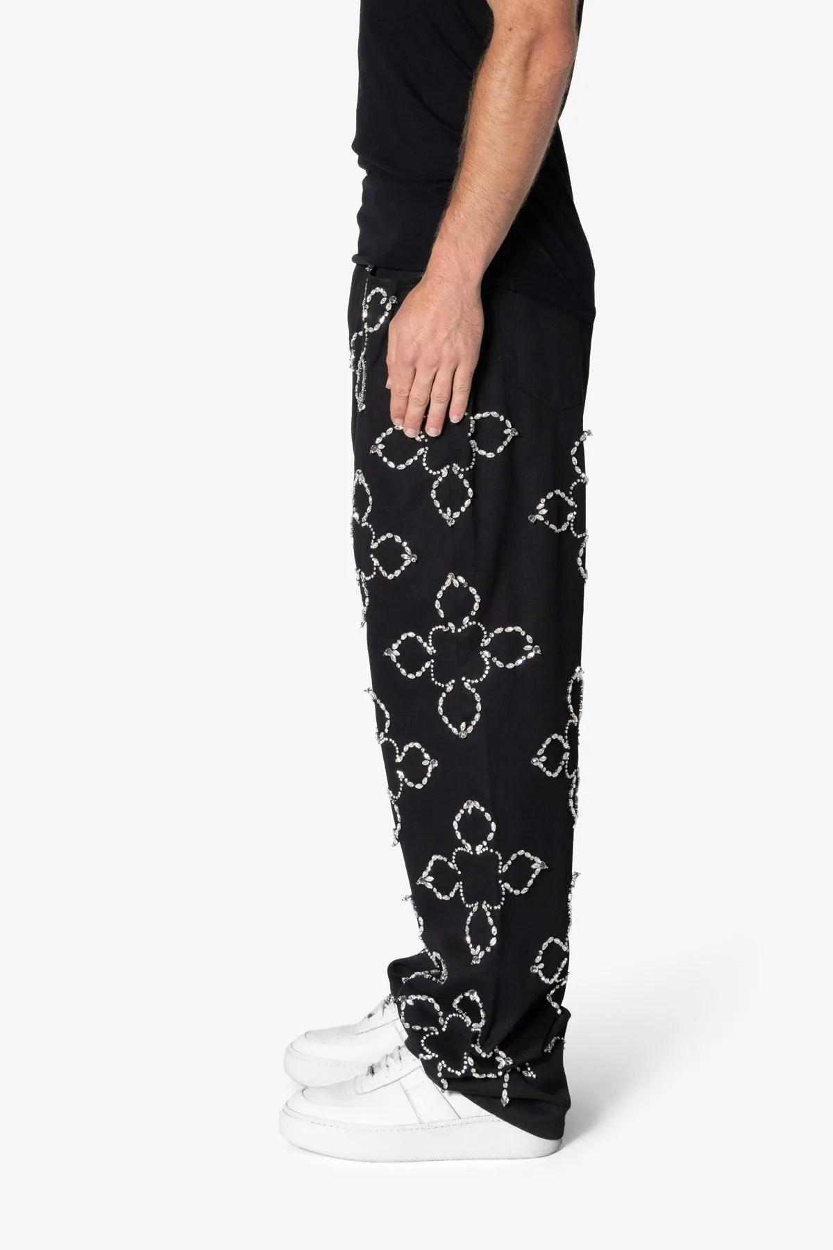 Ultra Baggy Jewel Applique Pants - Black