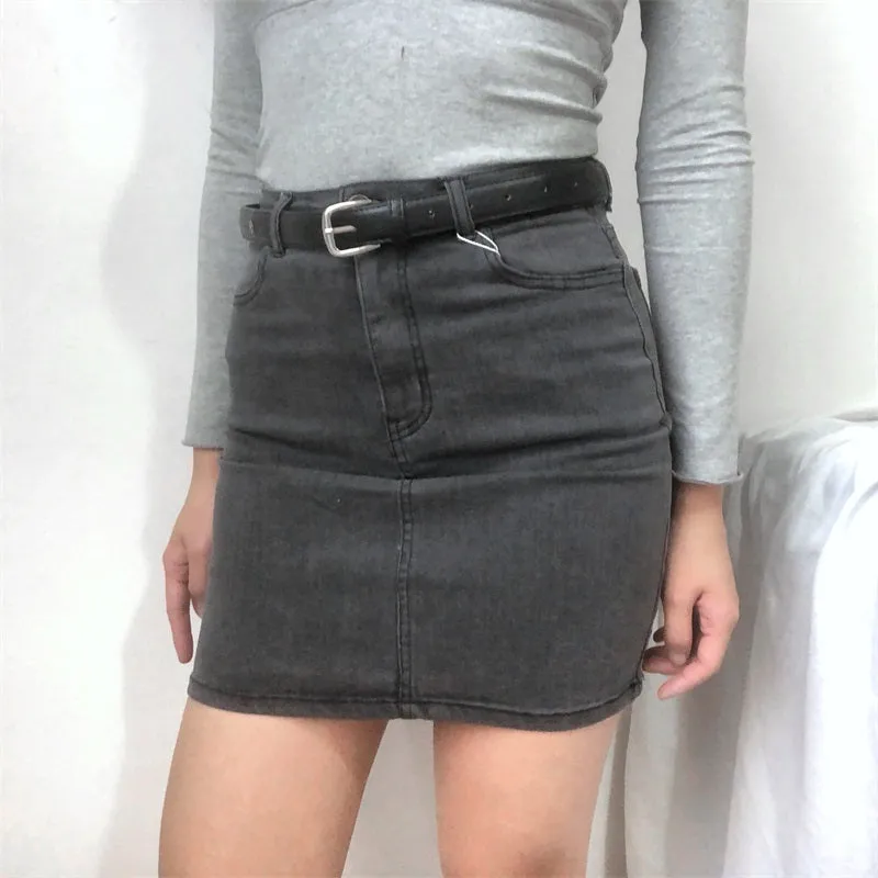 Wenkouban - Retro High-Waisted Denim Skirt