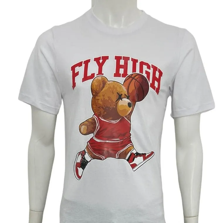 White Men's Basketball Graphic Tees 100% Cotton