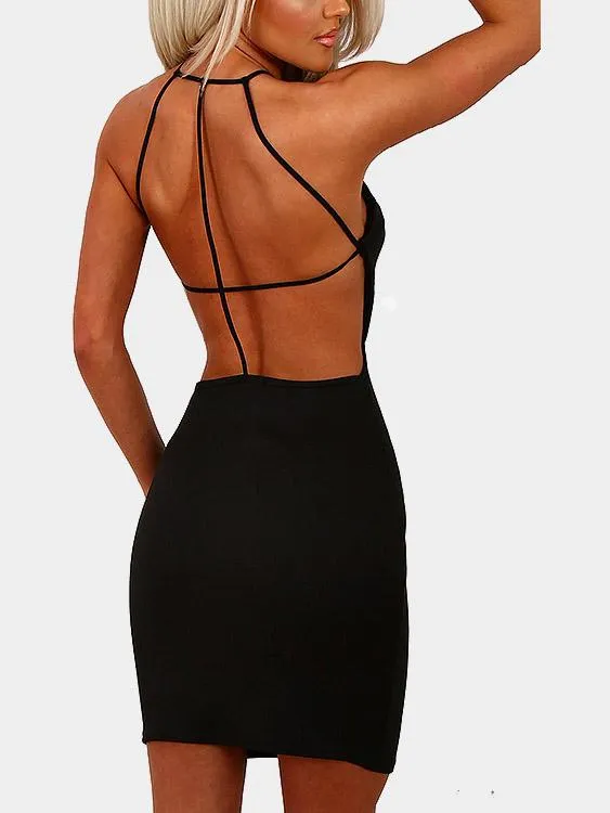 Wholesale Black Halter Sleeveless Backless Dresses