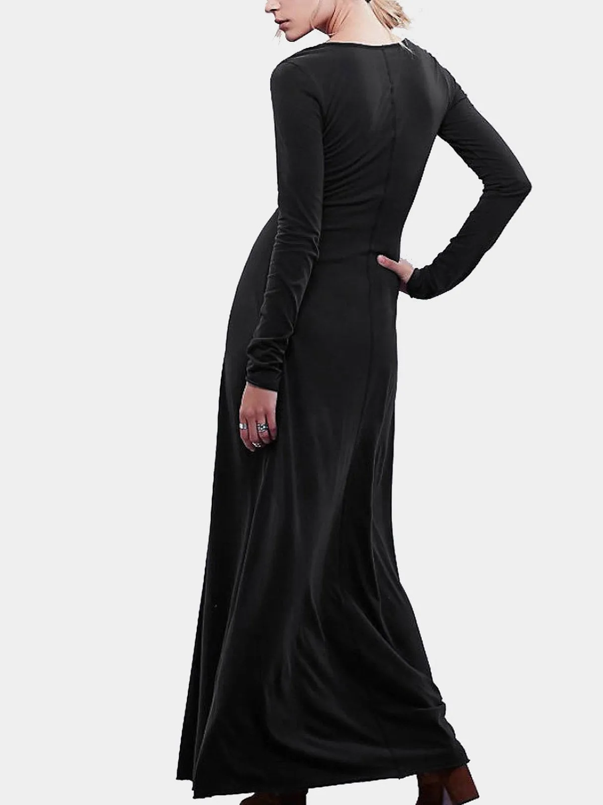 Wholesale Black V-Neck Long Sleeve Maxi Dress