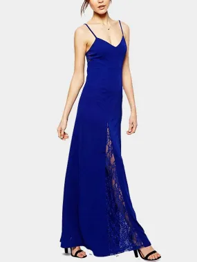 Wholesale Blue V-Neck Sleeveless Lace Maxi Dress