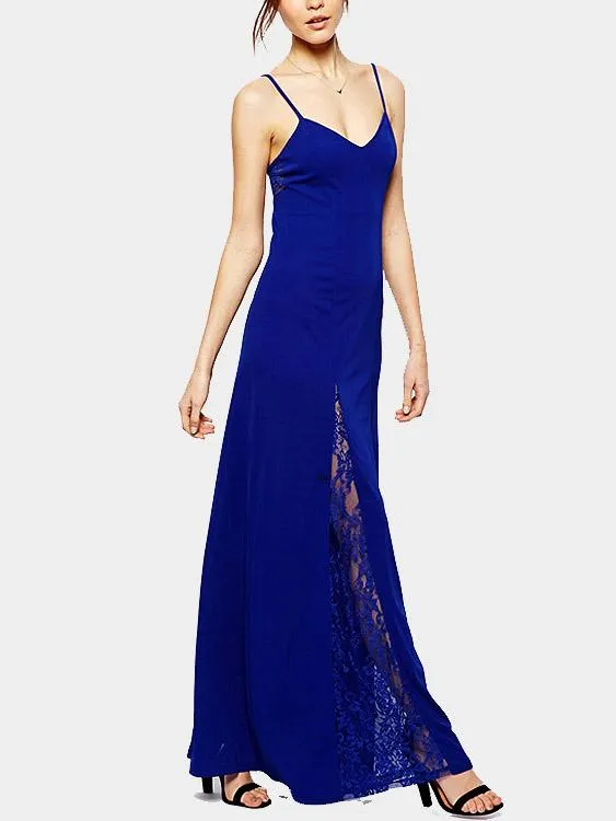 Wholesale Blue V-Neck Sleeveless Lace Maxi Dress