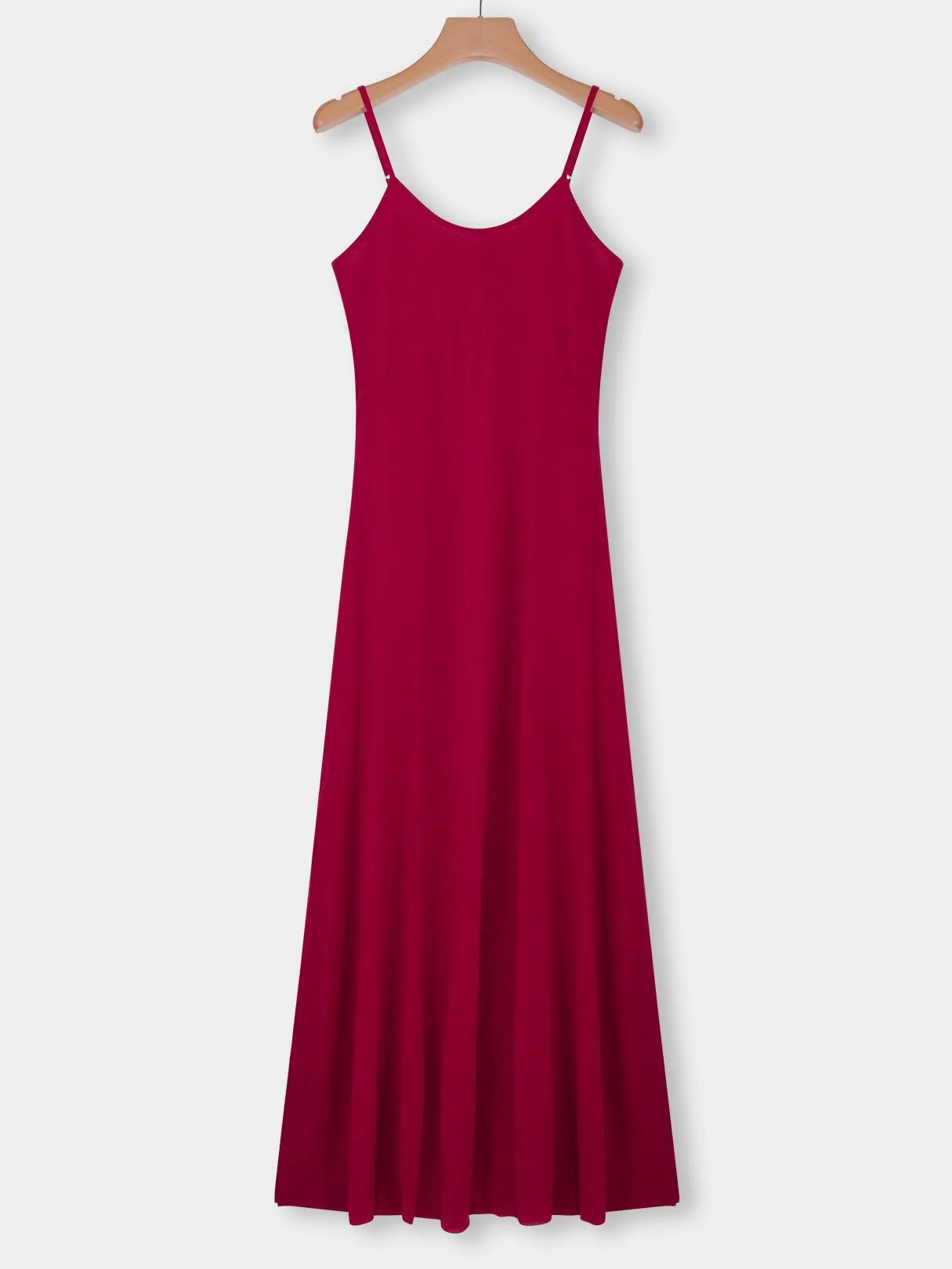 Wholesale Burgundy Scoop Neck Sleeveless Plain Zip Back Spaghetti Strap Maxi Dress