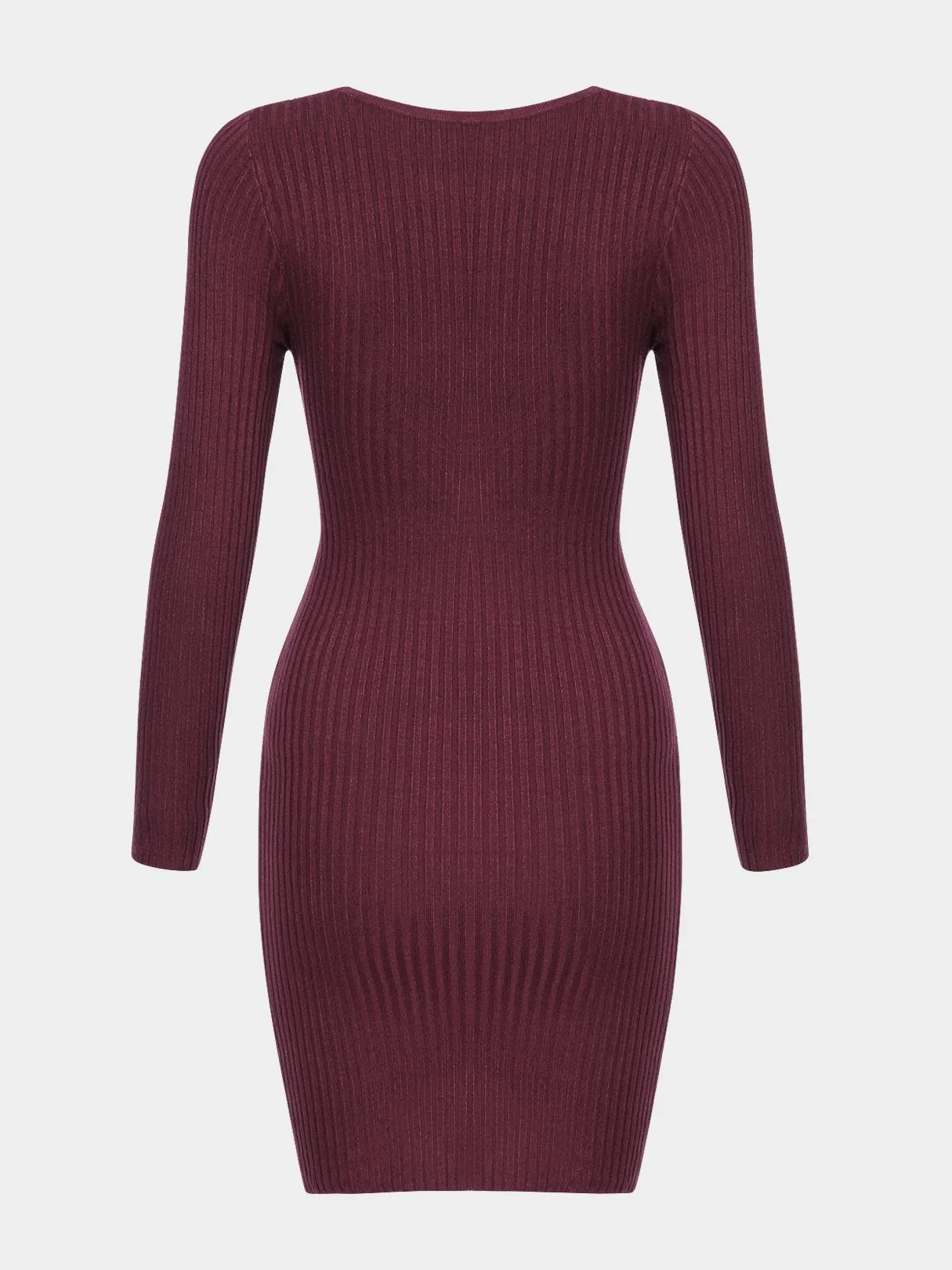 Wholesale Burgundy V-Neck Long Sleeve Bodycon Hem Dresses