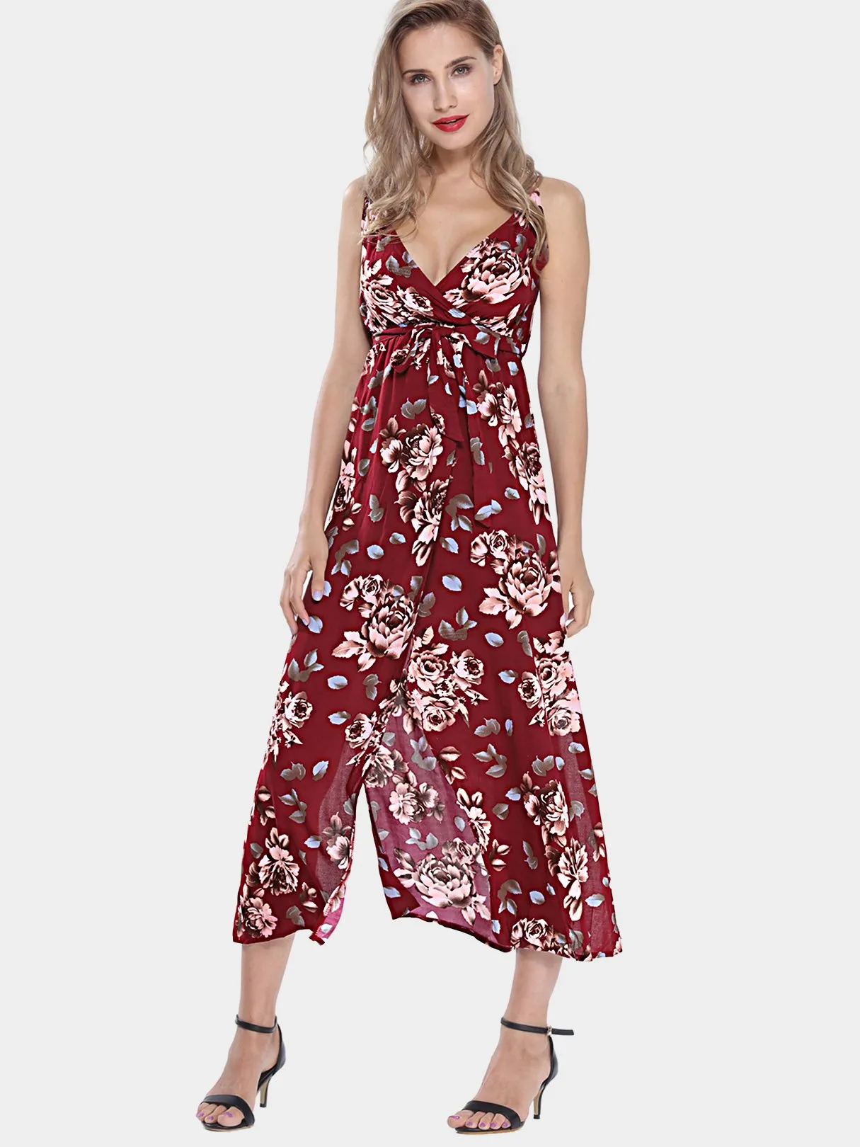 Wholesale Floral Print Wrap Maxi Dresses