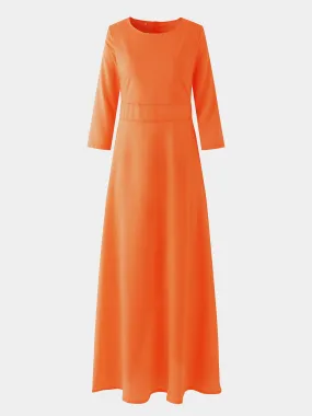 Wholesale Orange Round Neck 3/4 Sleeve Length Plain Maxi Dress