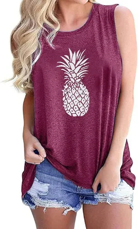 Women Pineapple Tank Tops Summer Vibes Shirt