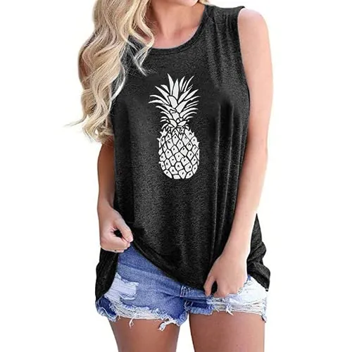 Women Pineapple Tank Tops Summer Vibes Shirt