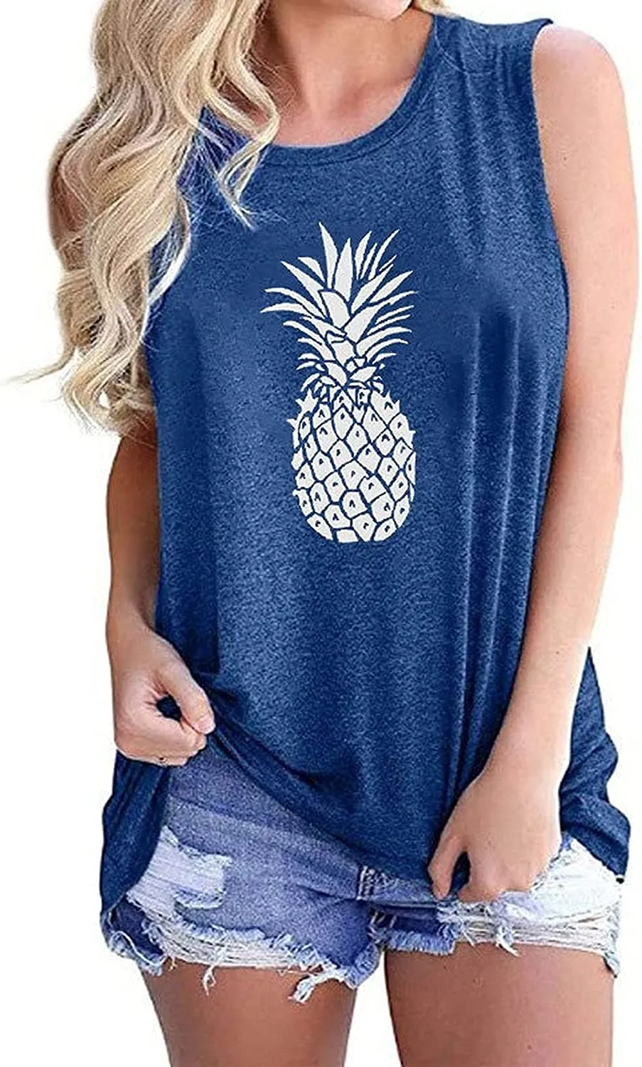 Women Pineapple Tank Tops Summer Vibes Shirt