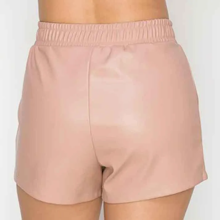 Womens Pink High Waist Leather Short