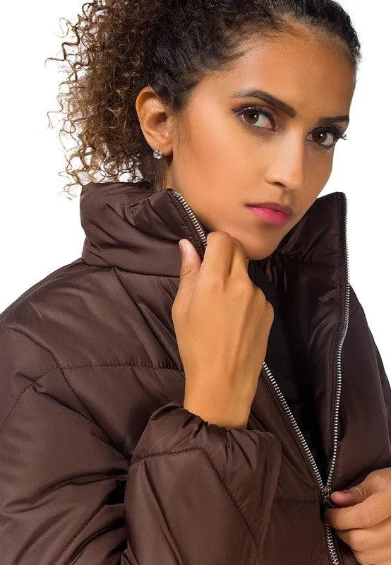 Womens Waist Length Puffer Jackets Stand Collar