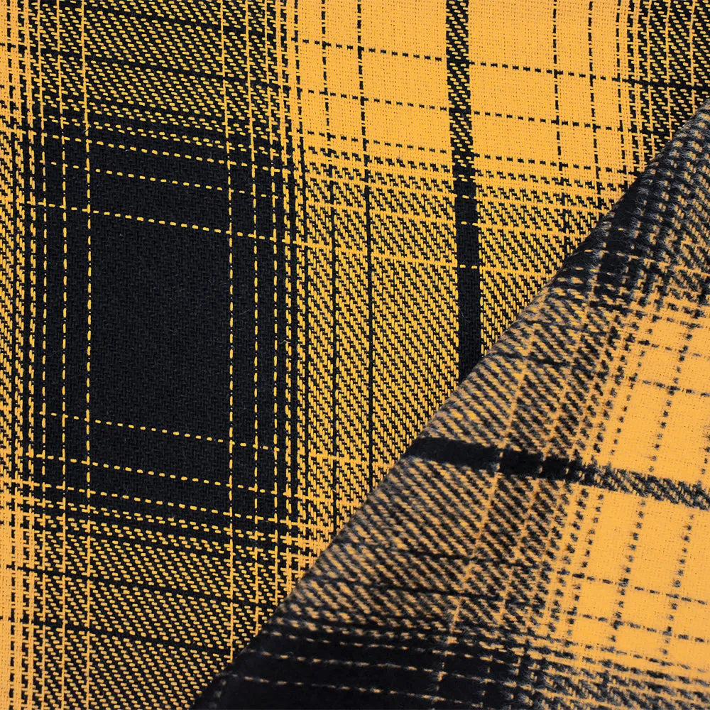 Yellow-Black Melton Poly Wool Single Sided Brushed Plaid Woven Jacketing