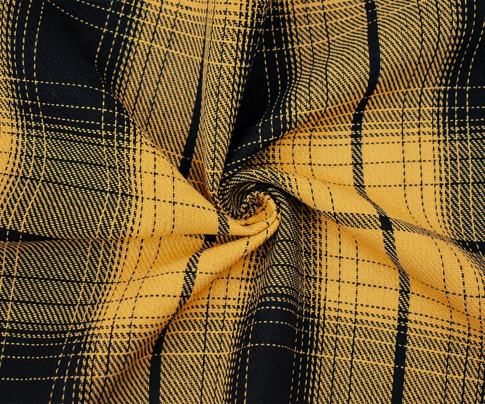 Yellow-Black Melton Poly Wool Single Sided Brushed Plaid Woven Jacketing