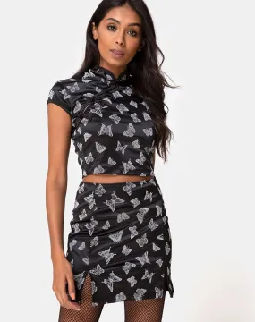 Zaid Mini Skirt in Black Butterfly Flock