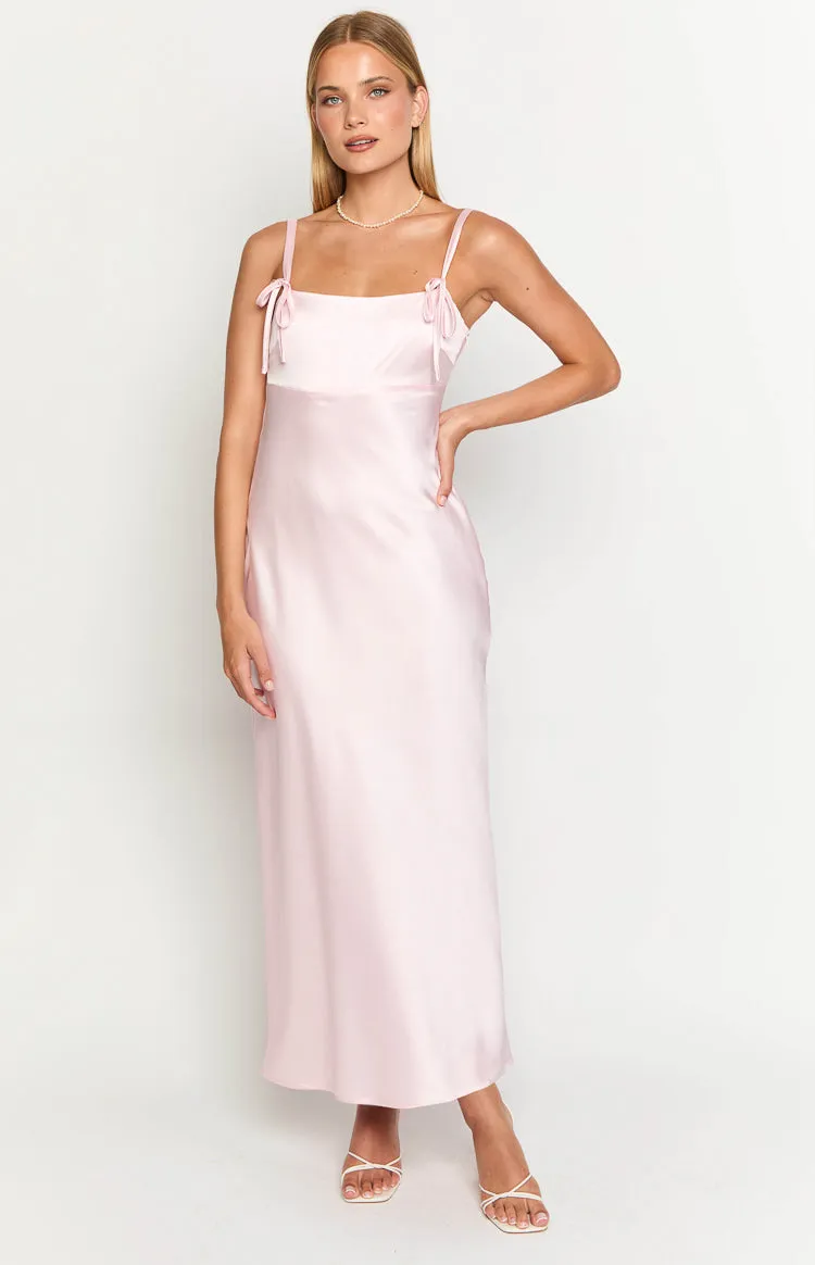 Zya Light Pink Satin Maxi Dress