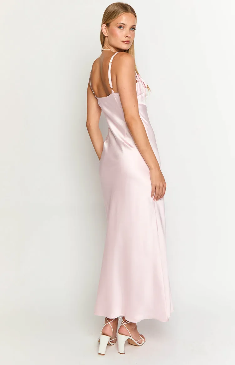 Zya Light Pink Satin Maxi Dress