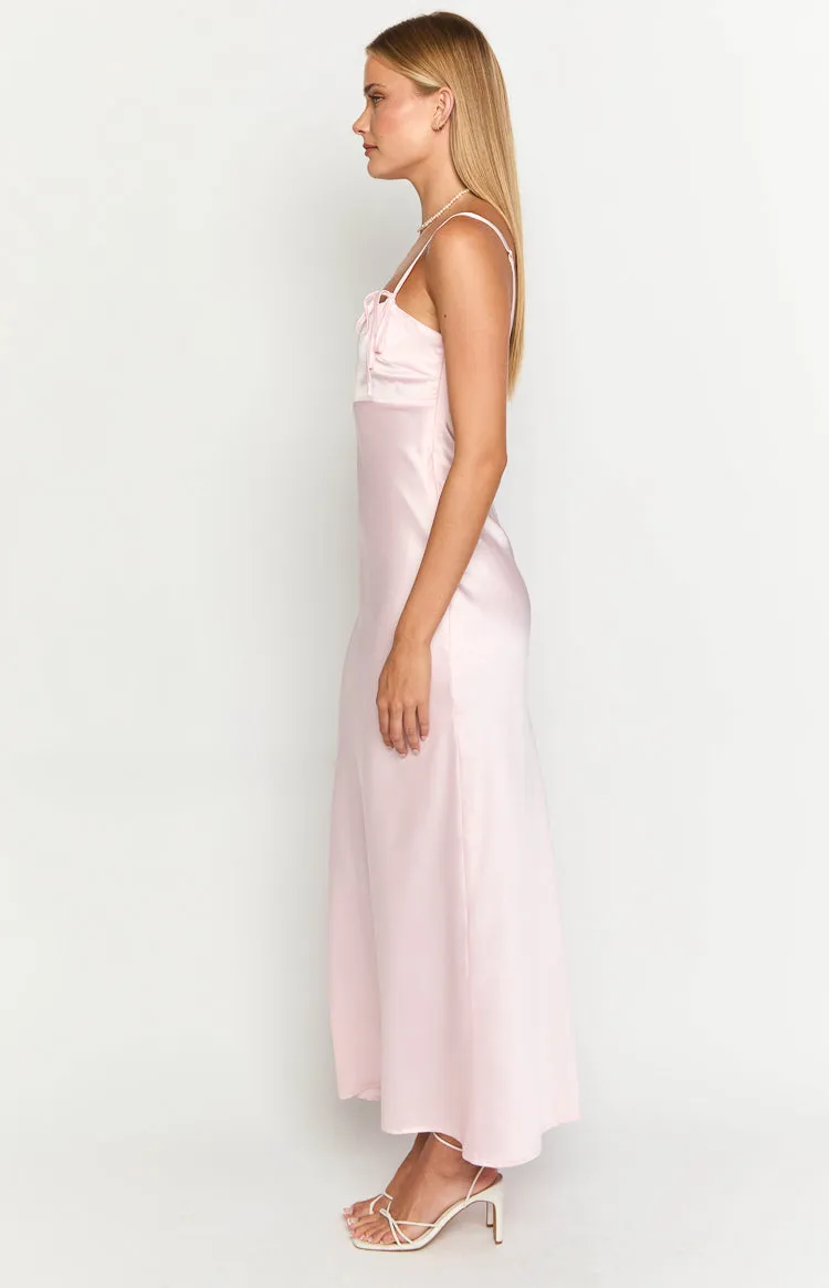 Zya Light Pink Satin Maxi Dress